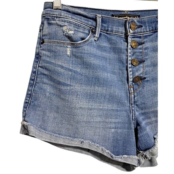 Abercrombie & Fitch Womens High-Rise Distressed Denim Mom Shorts Size 27 Button - Picture 5 of 12